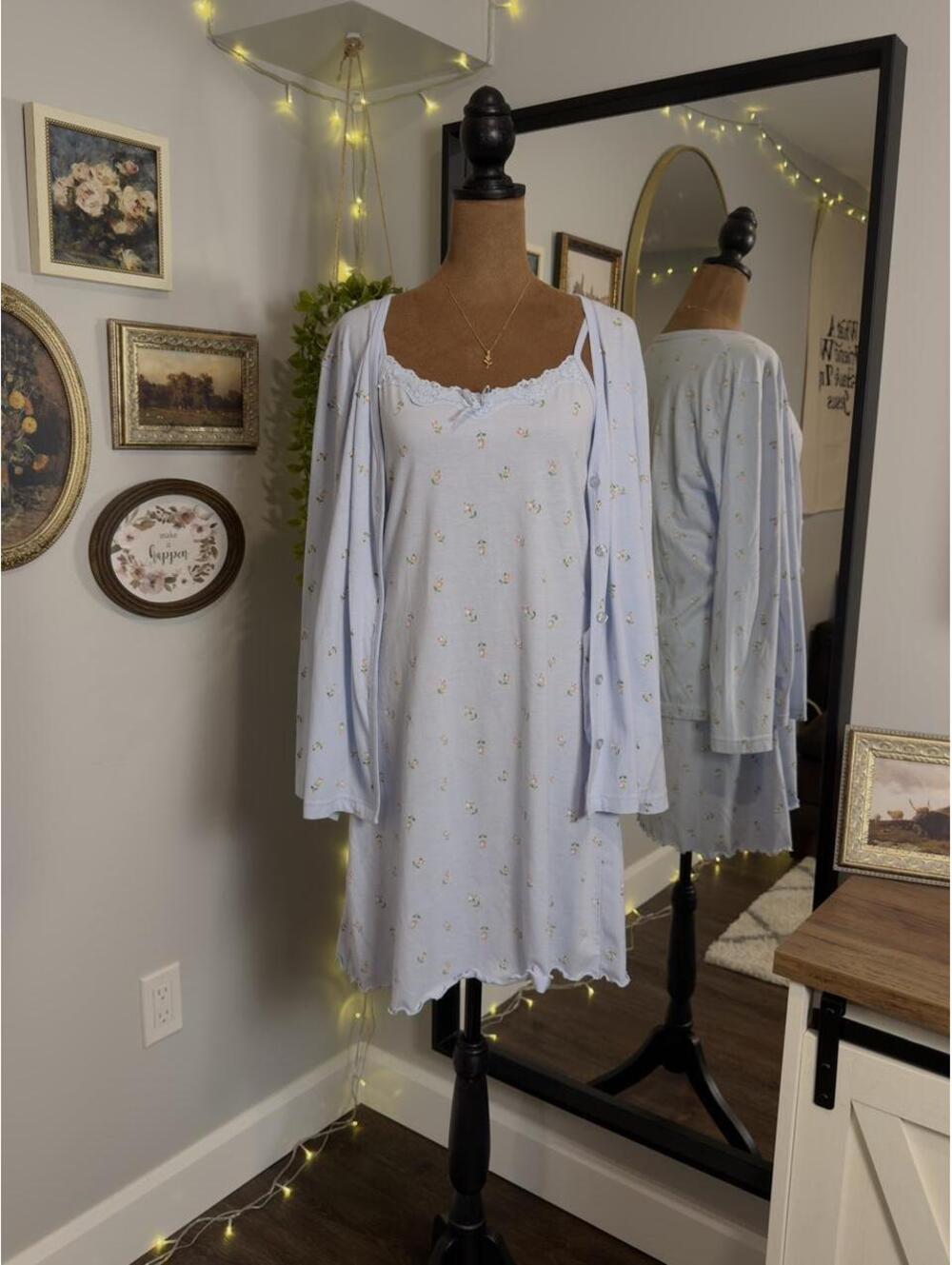 Blue Floral Nightgown + Cardigan Set 🩵